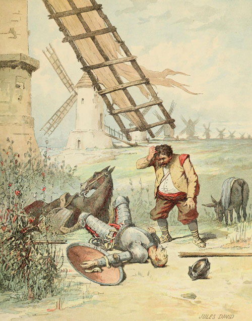 Дон Кихот и Санча Панса после битвы с ветряными мельницами